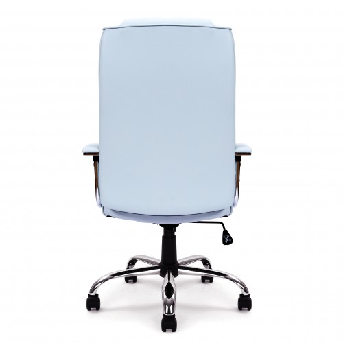Thompson High Back Leather Faced Executive Armchair with Integral Headrest Lumbar Support and Chrome Base Silver - Image 3