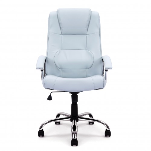 Thompson High Back Leather Faced Executive Armchair with Integral Headrest Lumbar Support and Chrome Base Silver - Image 4