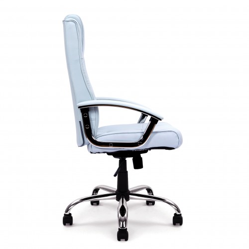 Thompson High Back Leather Faced Executive Armchair with Integral Headrest Lumbar Support and Chrome Base Silver - Image 2