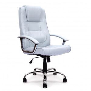 Thompson High Back Leather Faced Executive Armchair with Integral Headrest Lumbar Support and Chrome Base Silver