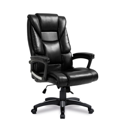 Tinley Oversized High Back Deep Panel Leather Effect Executive Chair with Integral Headrest Black