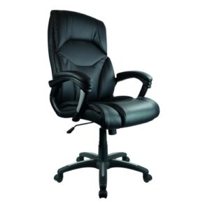 Blythedale High Back Leather Effect Executive Armchair with Silver Detailed Black Nylon Base Padded Armrests Black